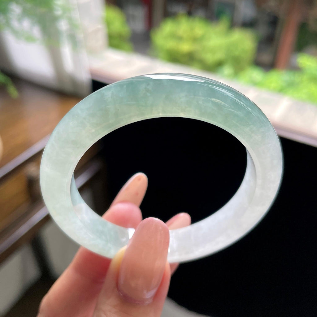 小圈口 糯冰种冰油青半山水正圈平安镯 50圈（yc709466）