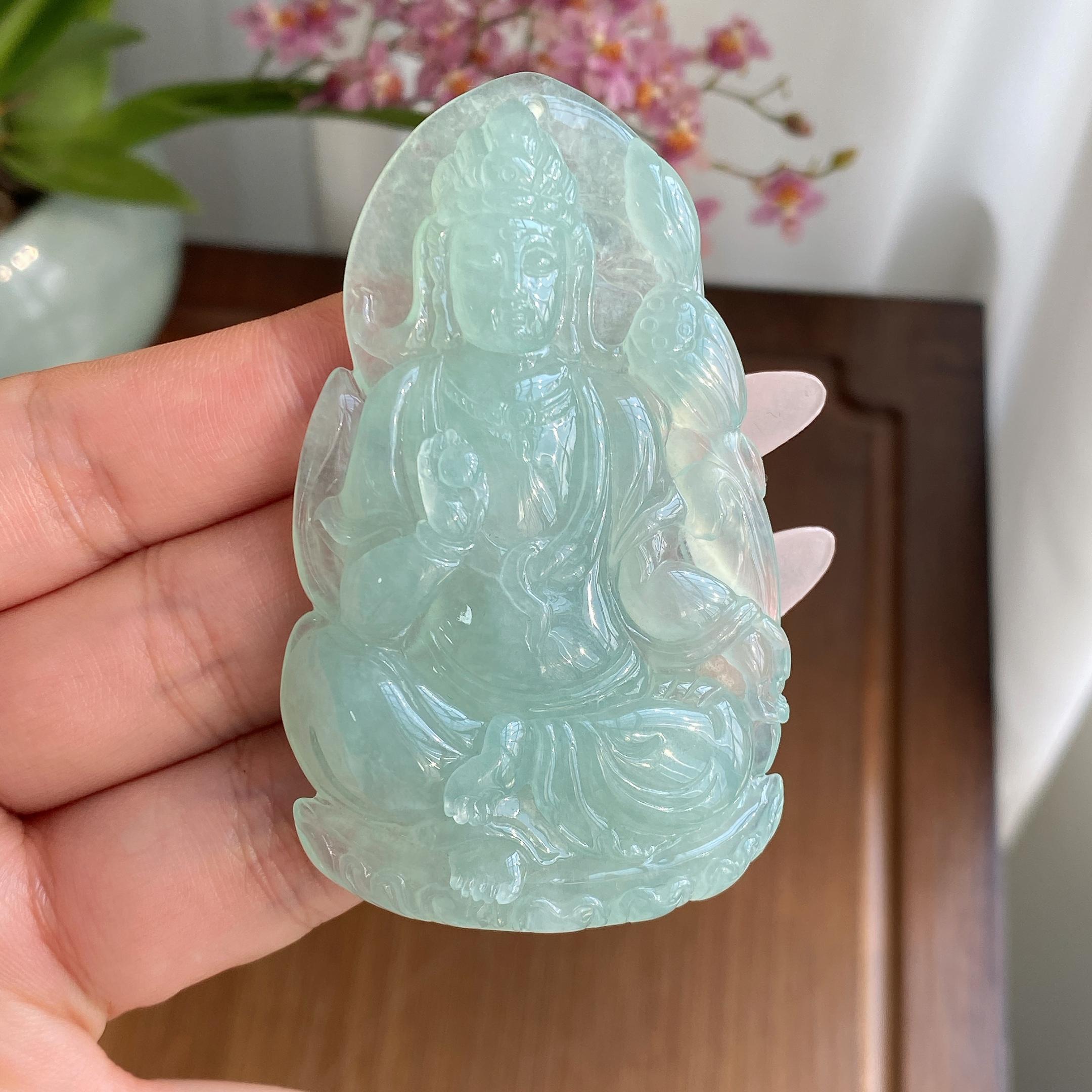 糯冰种晴底度母观音吊坠（yc297102）