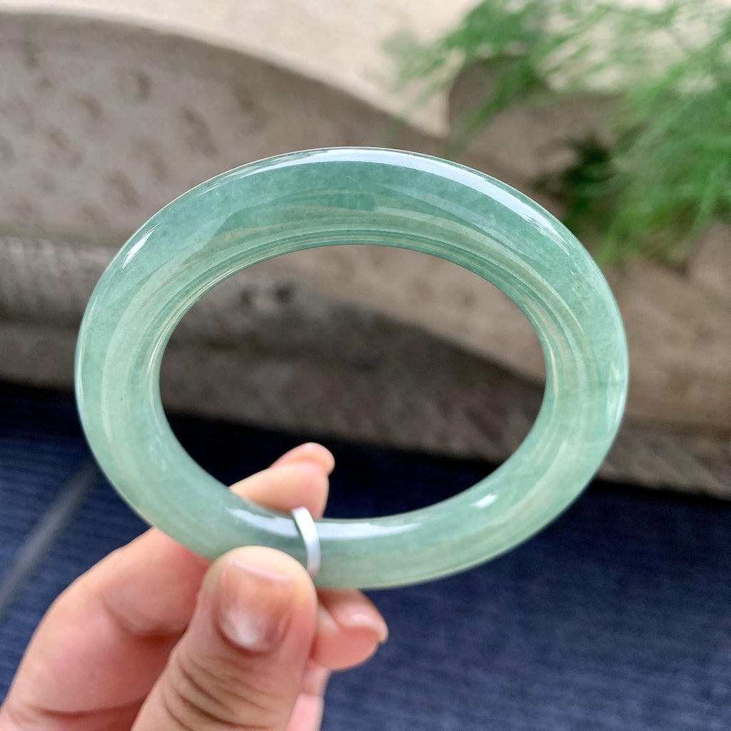 细糯种油青圆条手镯 54圈口 天然缅甸A货翡翠（yc701226）