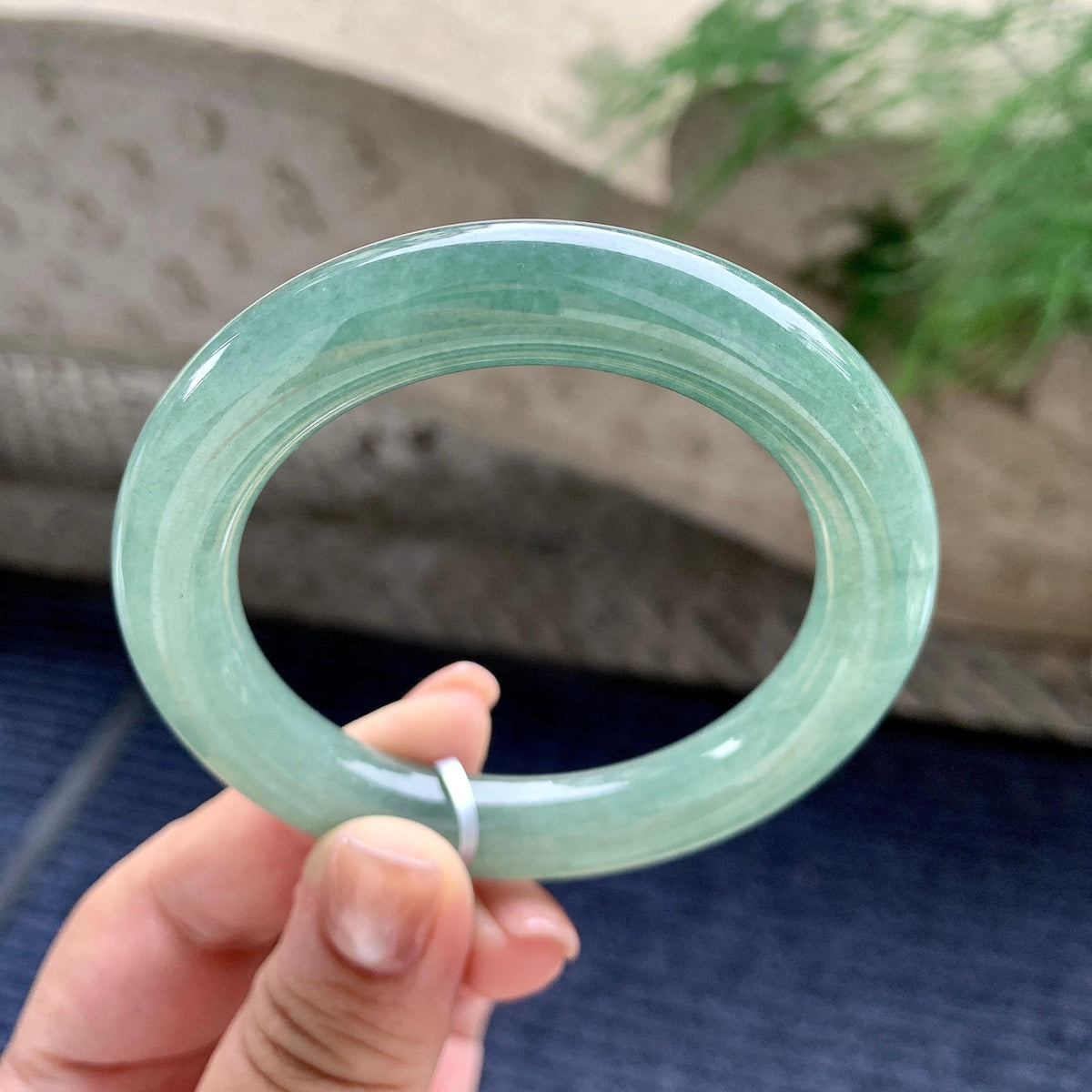 细糯种油青圆条手镯 54圈口 天然缅甸A货翡翠（yc701226）