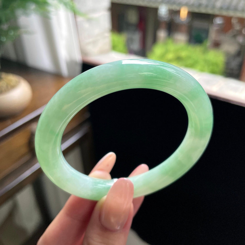 细糯种甜果绿圆条 55圈 天然缅甸A货翡翠（yc696434）