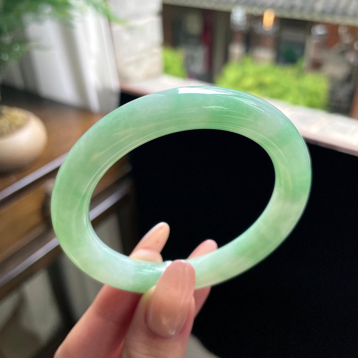 细糯种甜果绿圆条 55圈 天然缅甸A货翡翠（yc696434）