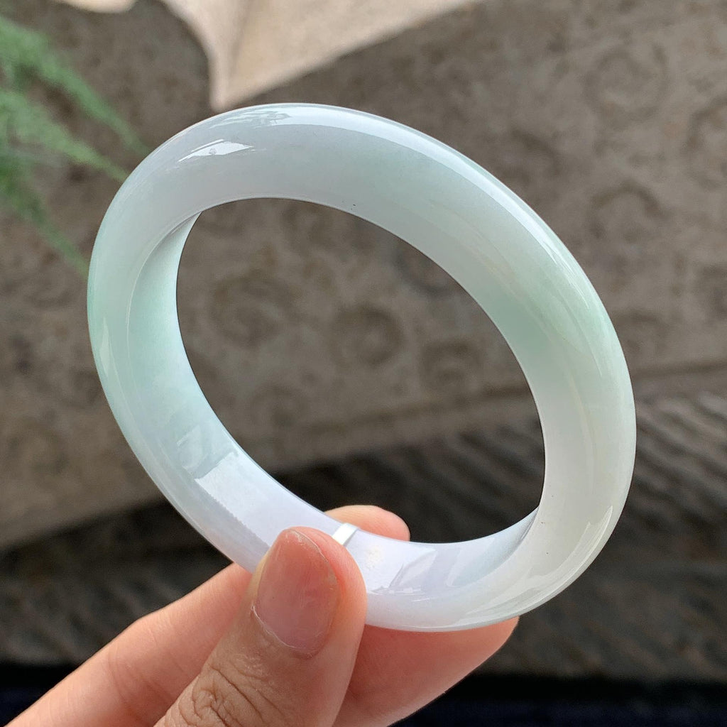 细糯种 飘绿正圈平安镯 54.5圈 天然缅甸A货翡翠（yc701144）