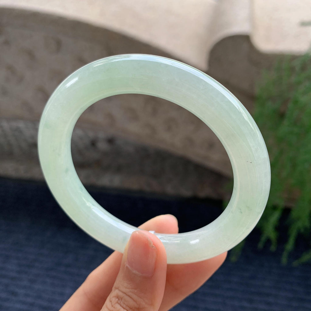 细糯种晴水绿圆条手镯 56.5圈（yc709334）