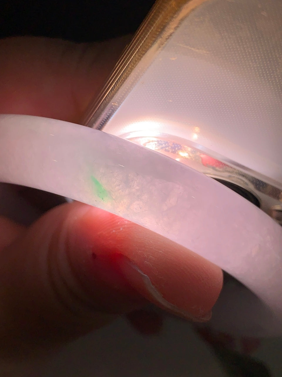 糯冰白月光飘绿圆条手镯（54.6mm）（yc029065）