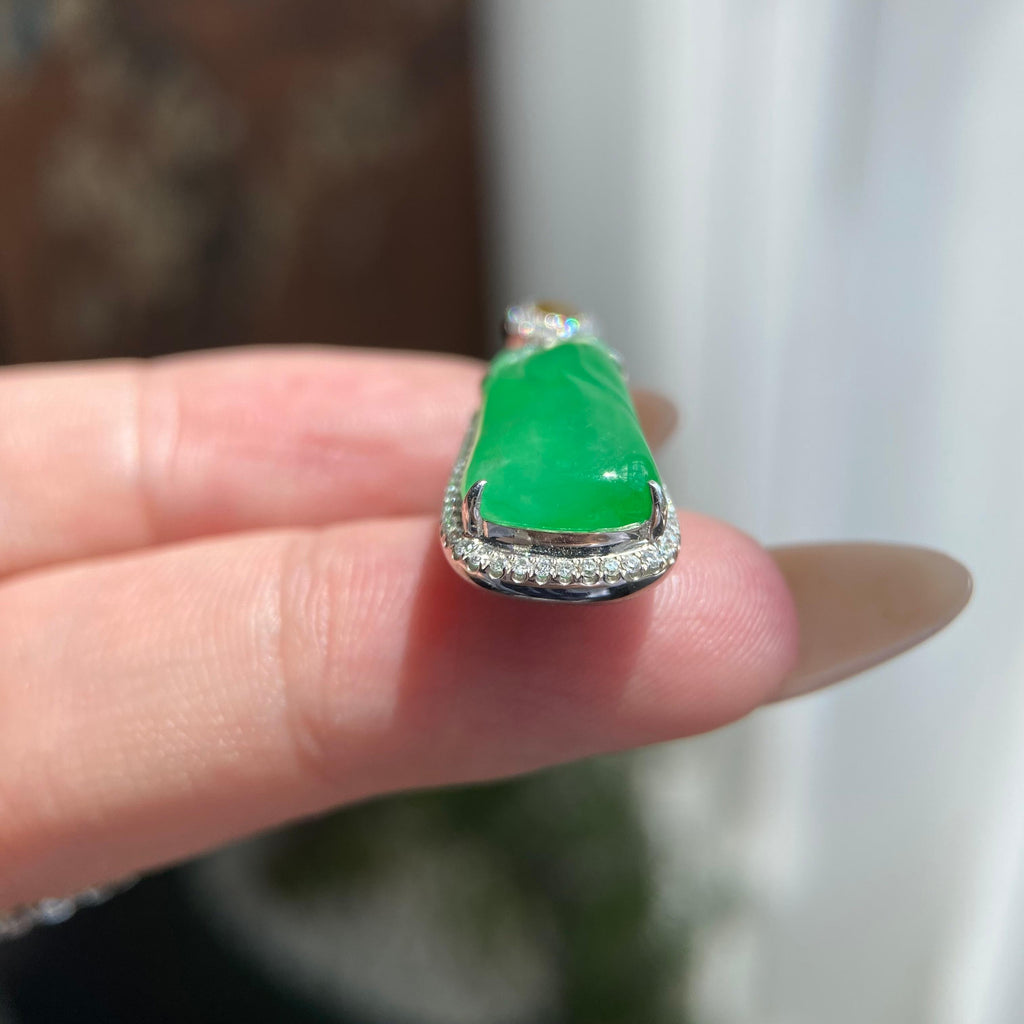 18k金钻镶冰种满绿福瓜吊坠（yc209959）