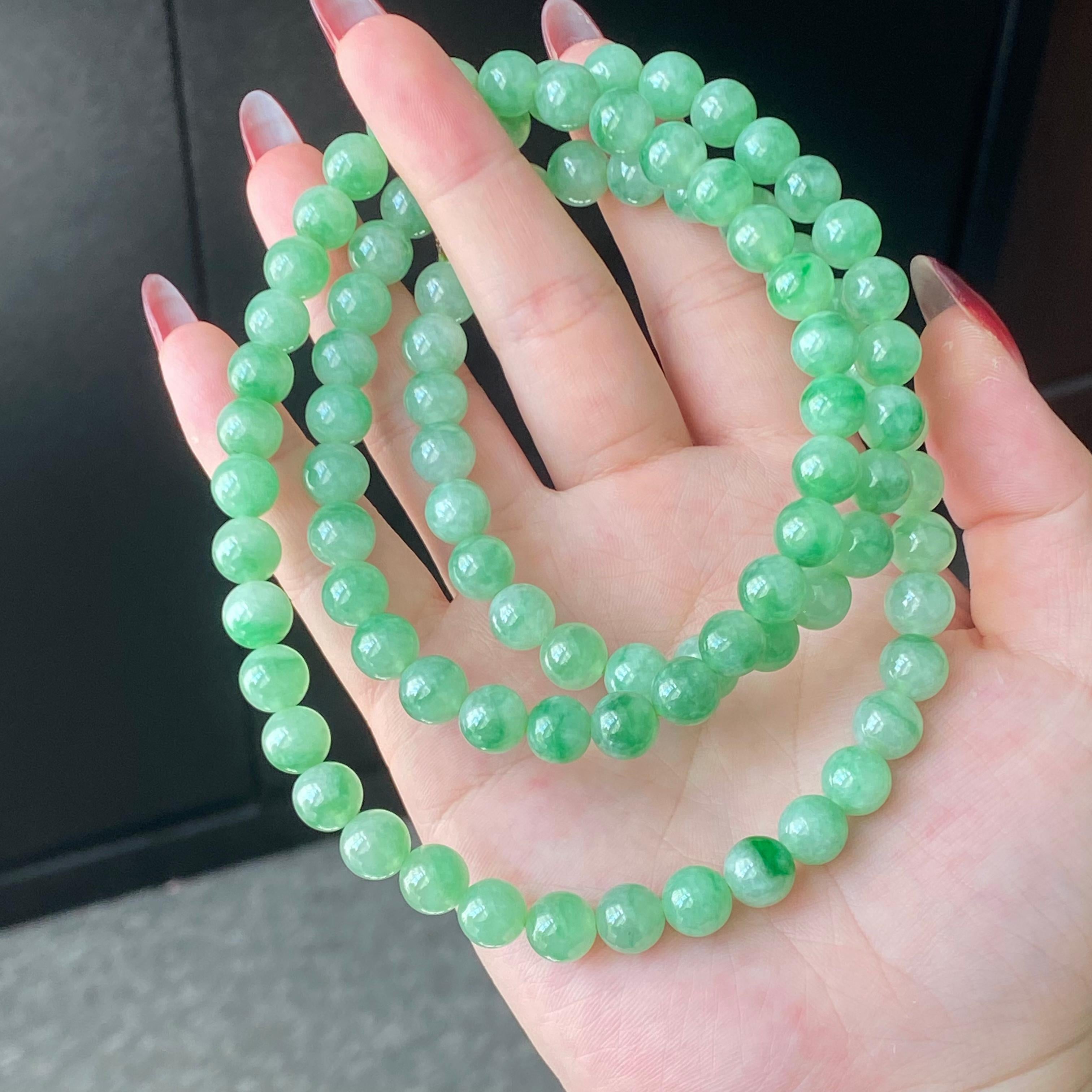 糯冰种满绿珠链（90颗）（yc213105）