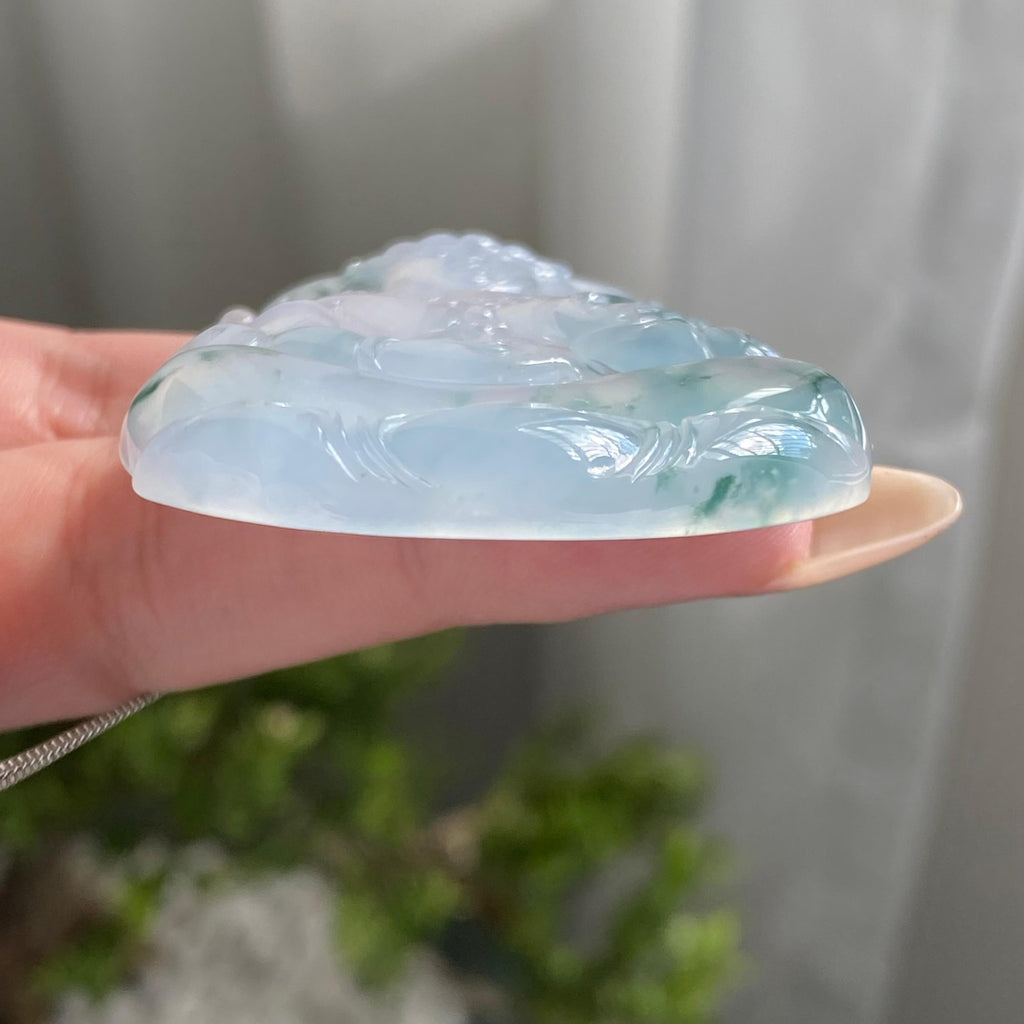 18k金钻镶冰种飘花观音吊坠（yc214689）