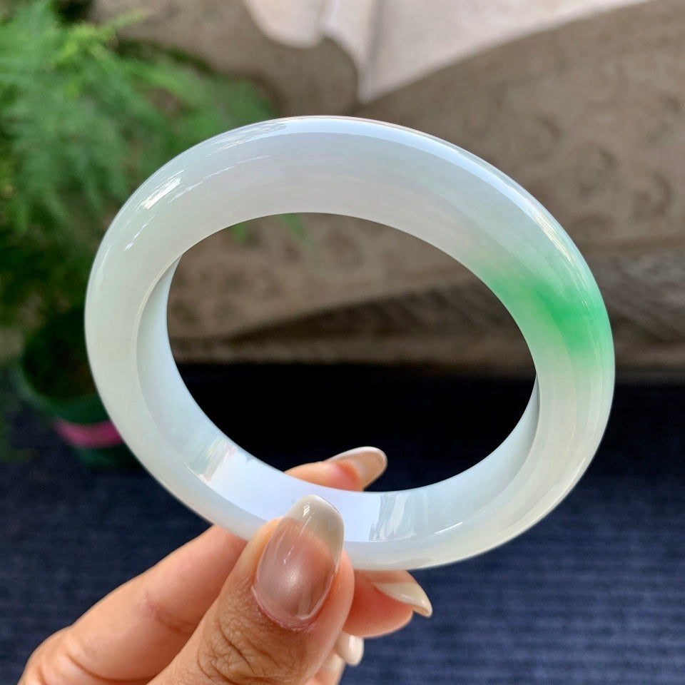 糯冰种飘绿花平安镯（56.5mm）（yc079307）