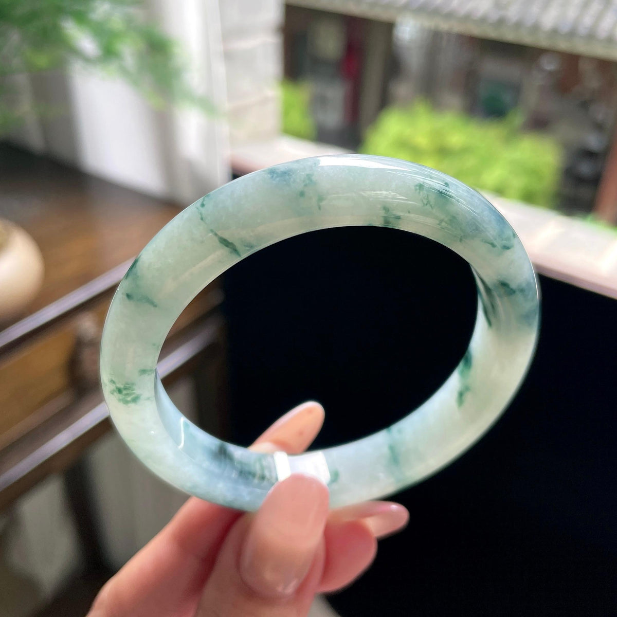 细糯种飘花正圈平安镯 55圈 天然缅甸A货翡翠（yc696435）
