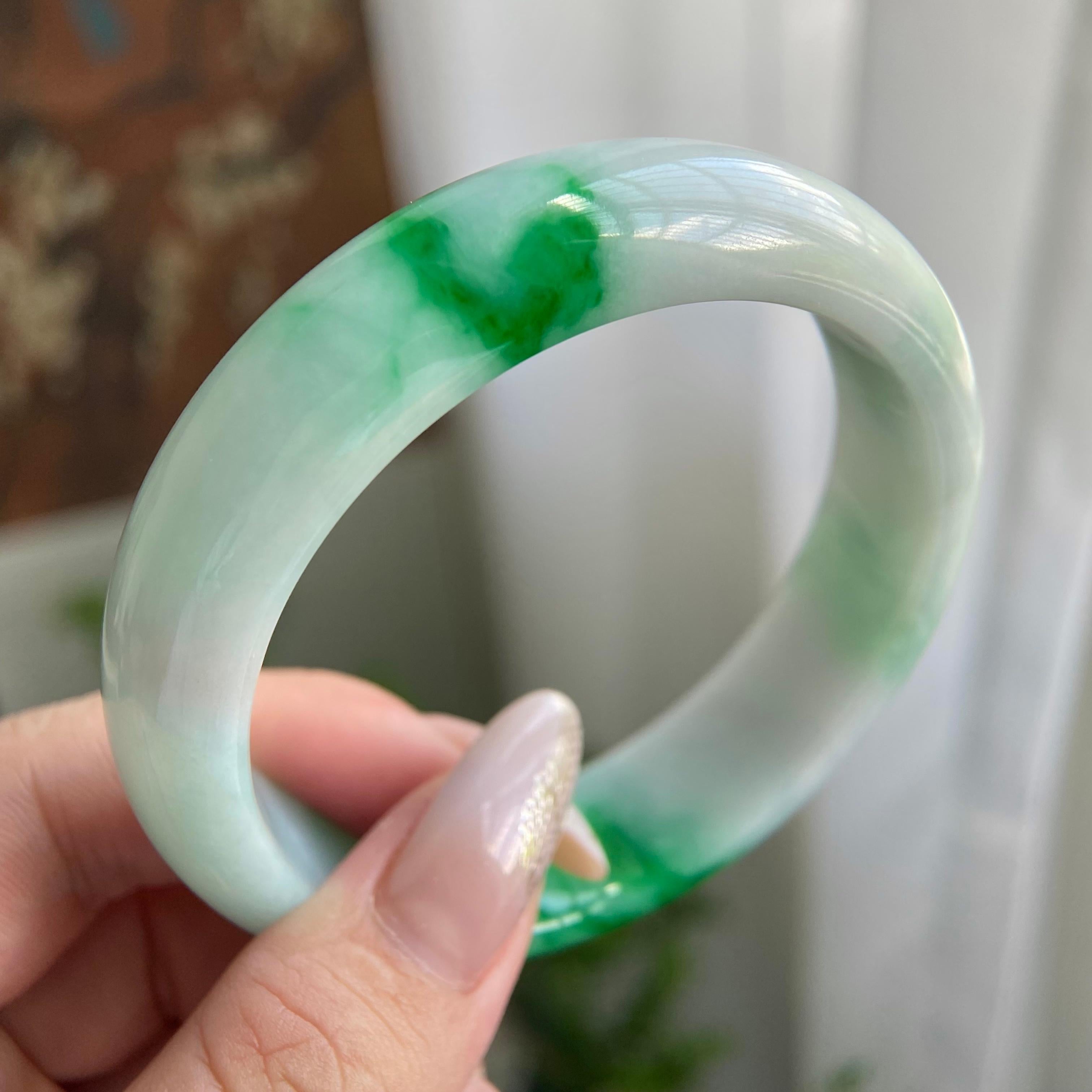 细糯种白底青平安镯（56圈）（yc211674）