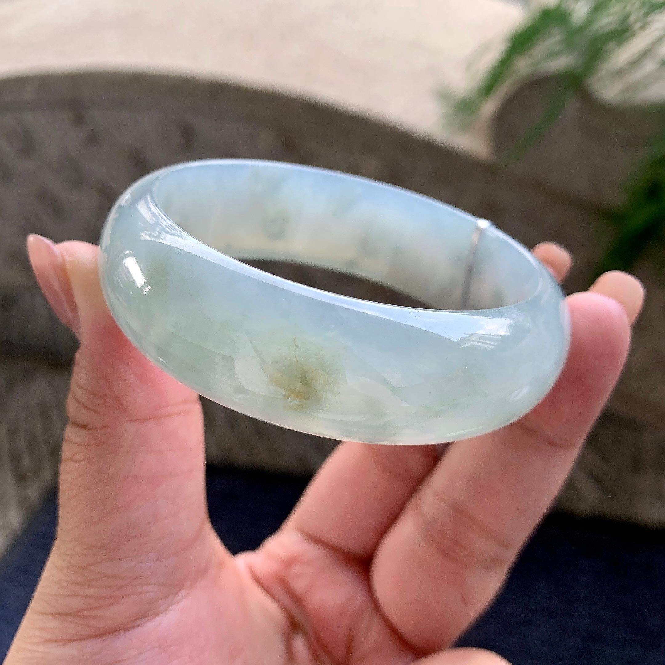 大圈口 糯冰种晴底洒金宽版轮胎手镯 58.2圈口 天然缅甸A货翡翠（yc524218）