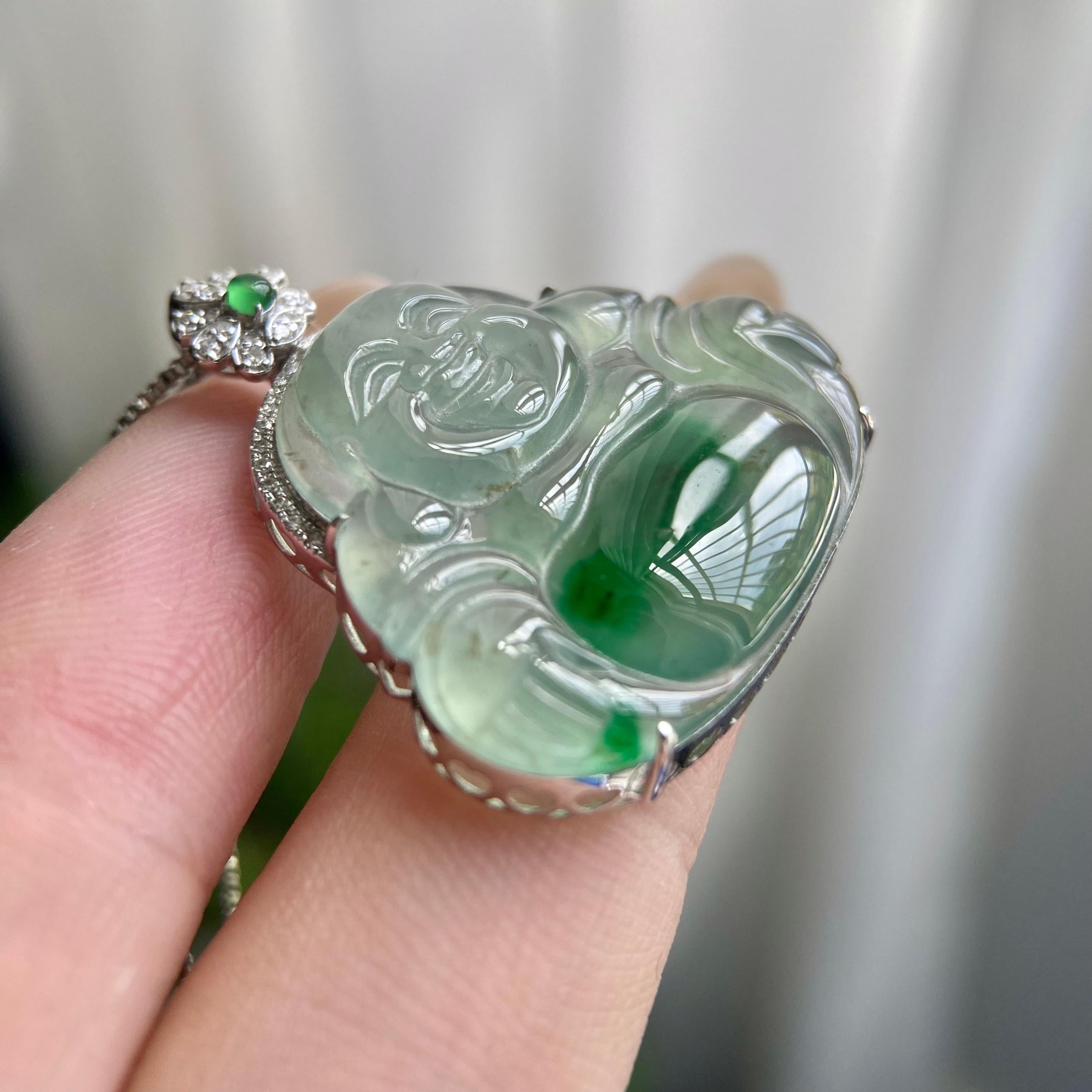 18k金钻镶冰种飘花佛公吊坠（yc217219）