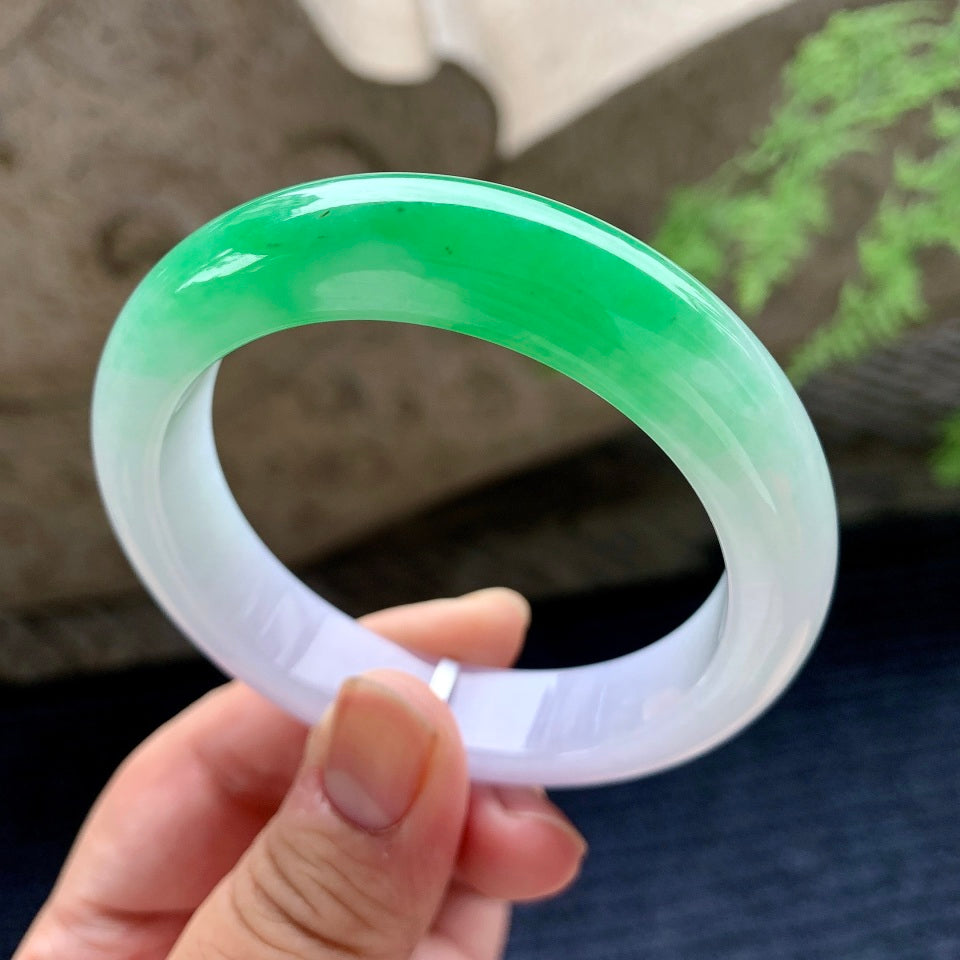 细糯种淡紫罗兰飘绿平安镯（54.8mm）（yc165857）