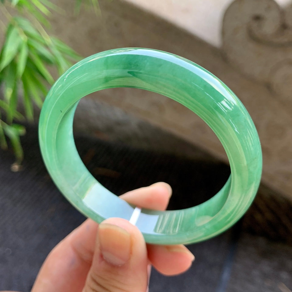 糯化绿底飘花平安镯（54.7mm）（yc015991）