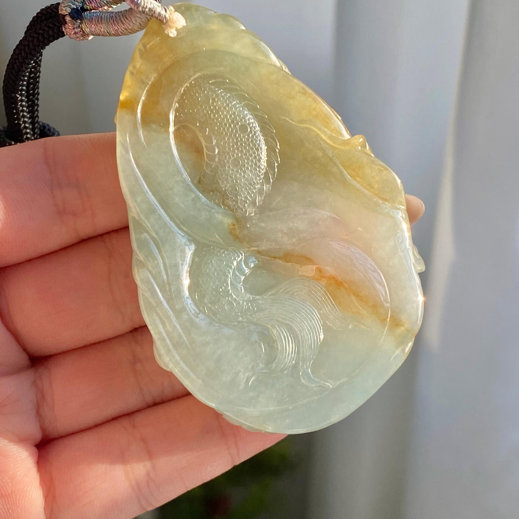 糯冰种黄翡神龙护主牌吊坠（yc214725）