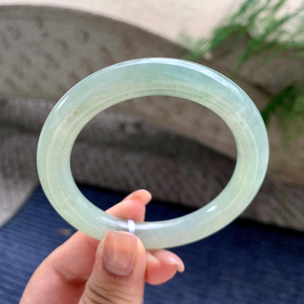 细糯种油青圆条手镯 55圈口 天然缅甸A货翡翠（yc532859）