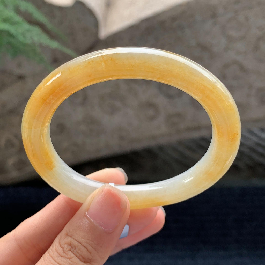 细糯种黄翡贵妃圆条手镯 54.5圈 天然A货缅甸翡翠（yc696433）