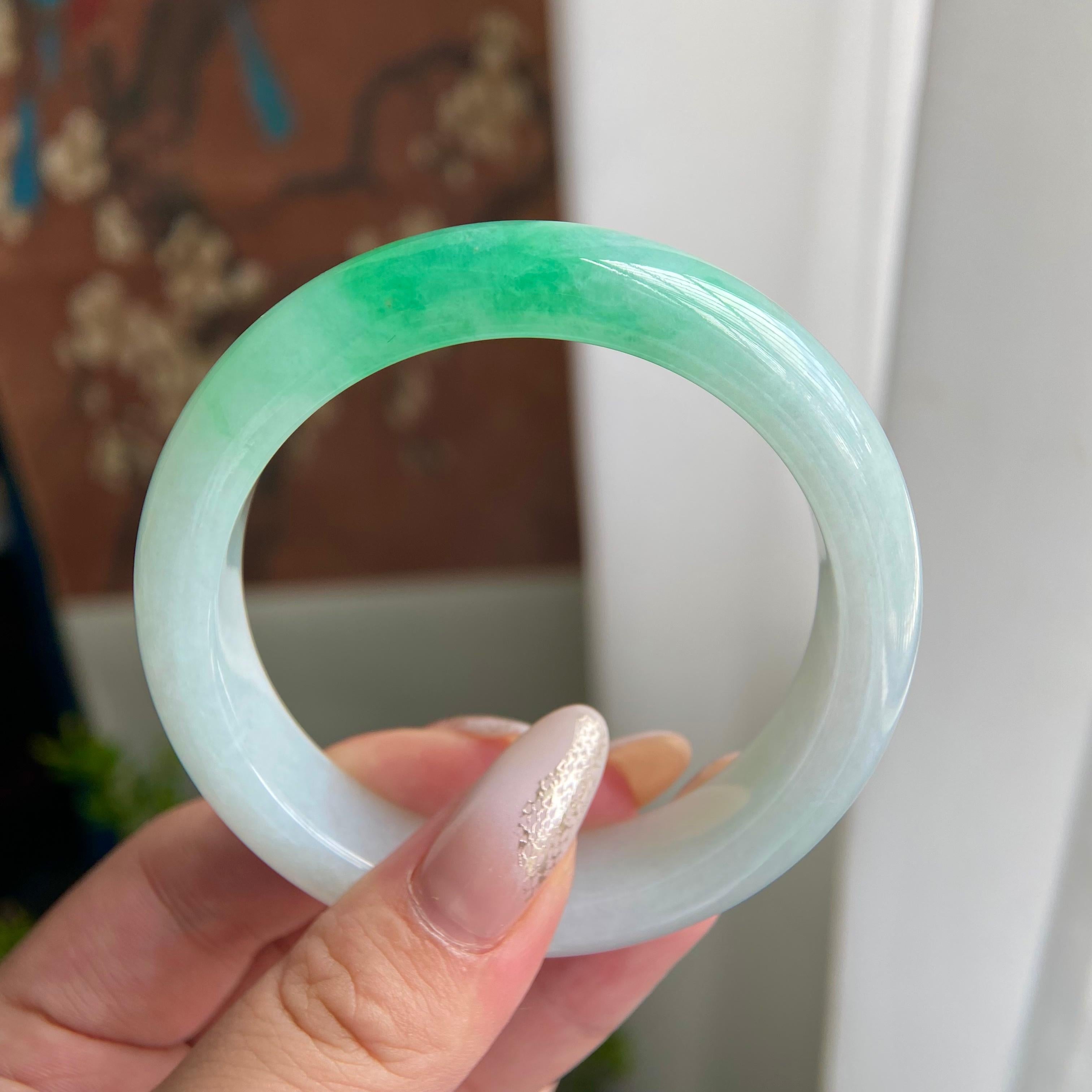 细糯种白底青平安镯（56圈）（yc211738）