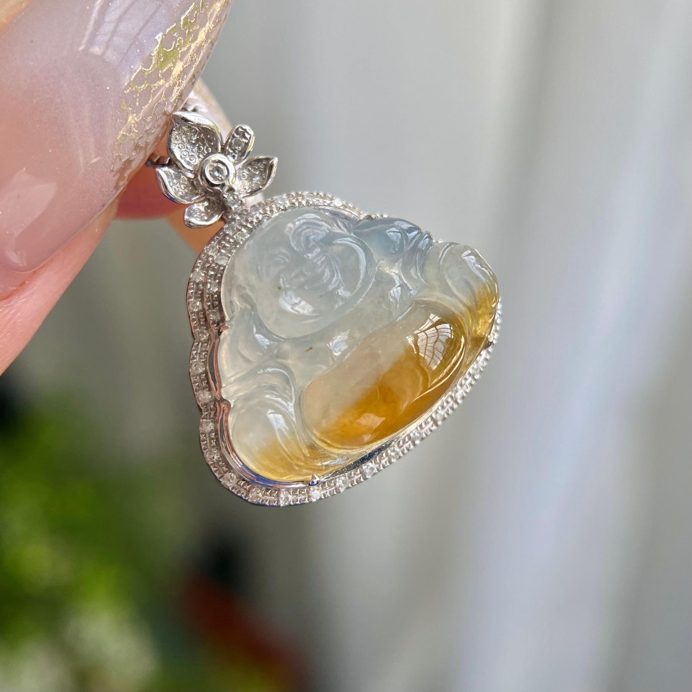 18k金钻镶冰种黄翡佛公吊坠（yc217186）