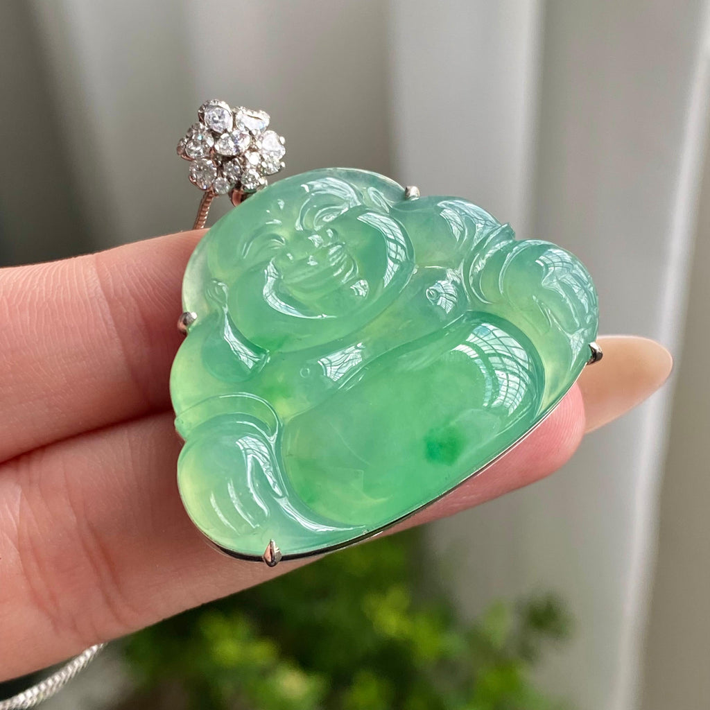 18k金钻镶冰种满绿佛公吊坠（yc206477）