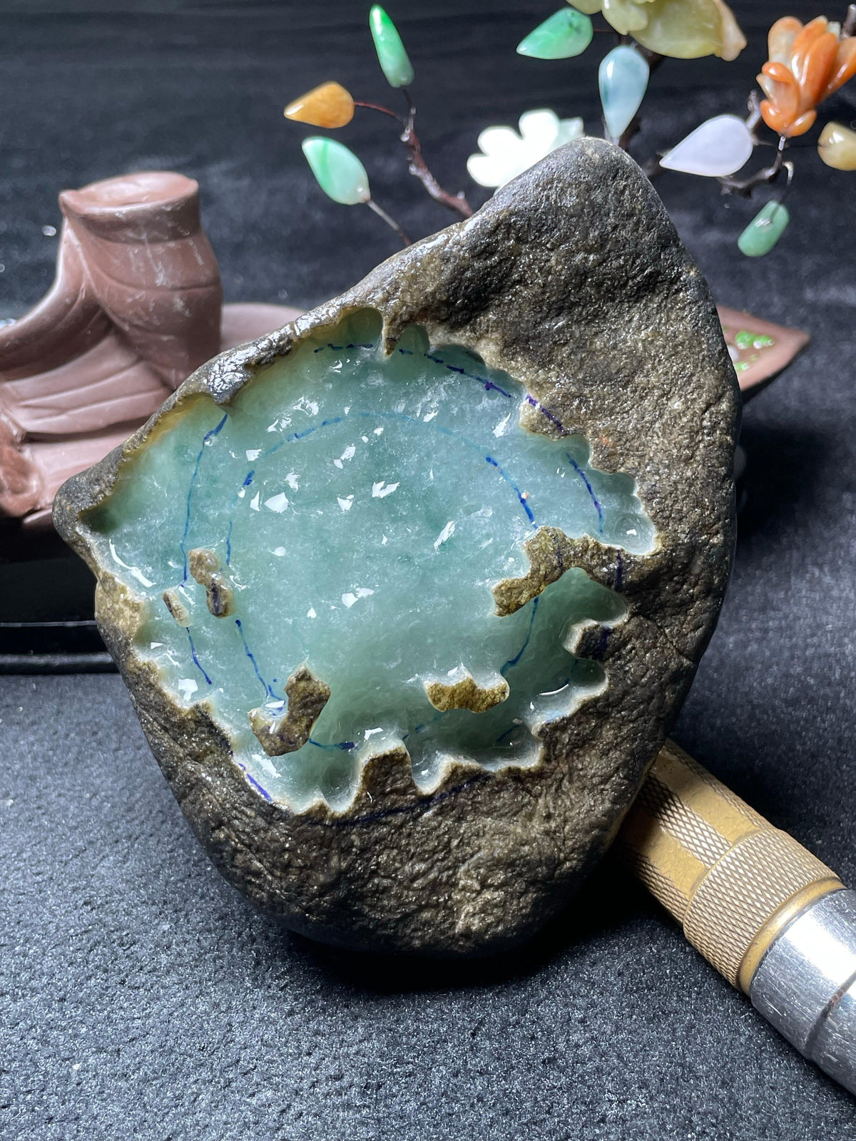 莫西沙开窗冰底飘花手镯料（yc693720）