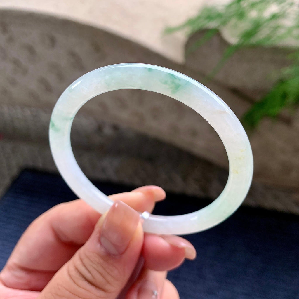 细糯种飘蓝花圆条手镯 52圈口 天然缅甸A货翡翠（yc699698）