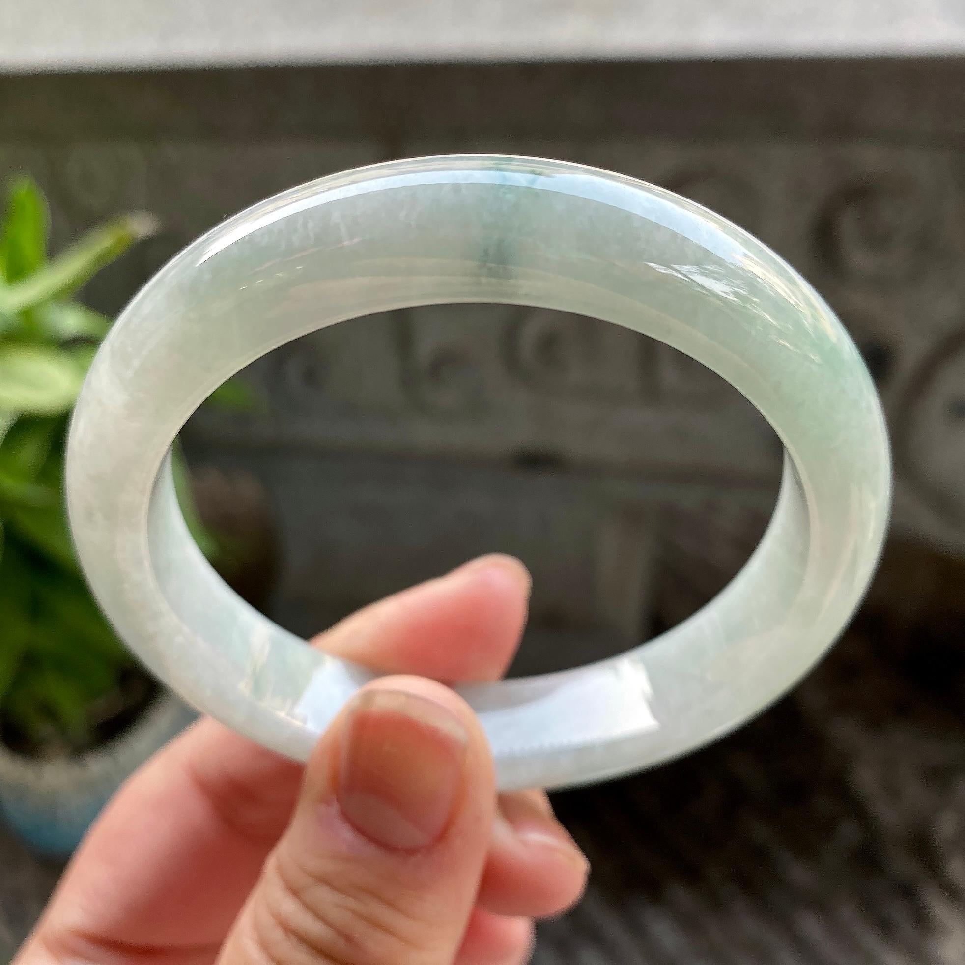 细糯种飘蓝花正圈平安镯57.3圈口 天然缅甸A货翡翠（yc313312）
