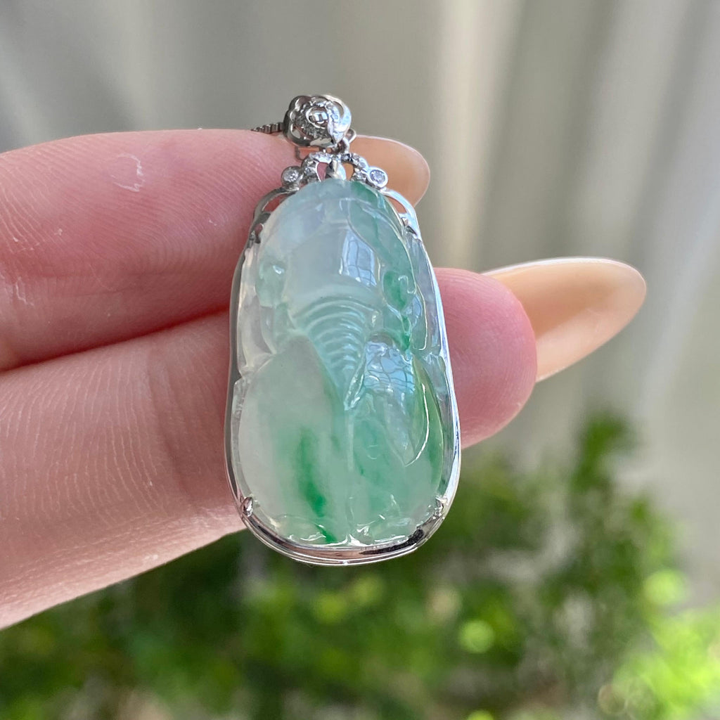 18k金钻镶冰种飘花貔貅吊坠（yc204842）