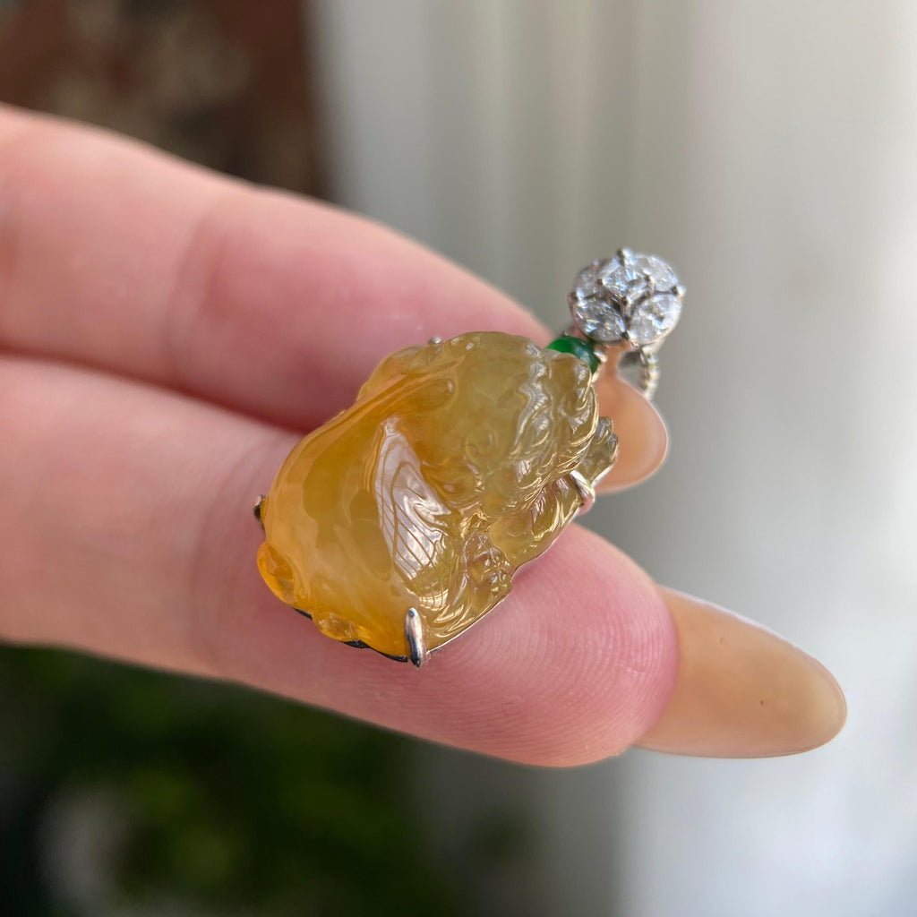 18k金钻镶冰种黄翡貔貅吊坠（yc209945）