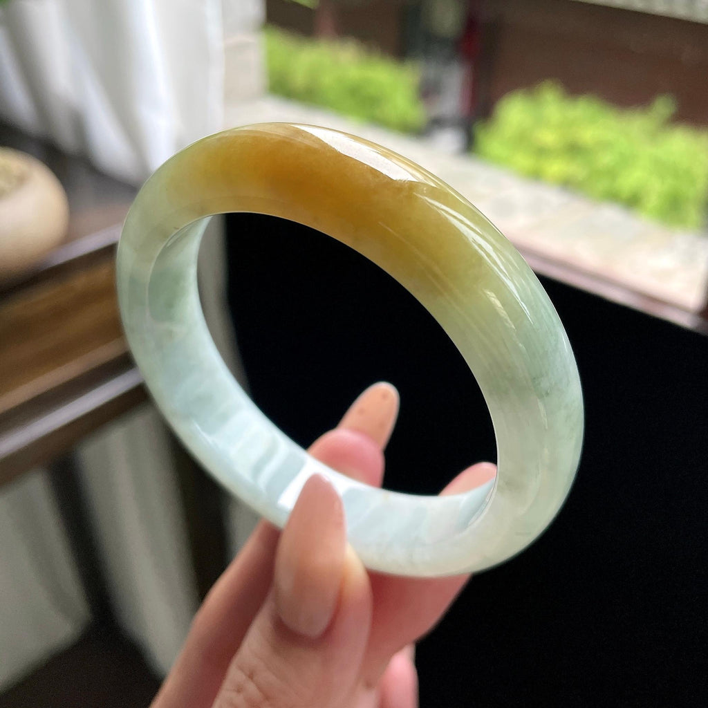 细糯种黄翡正圈平安镯 57圈 天然缅甸A货翡翠（yc693187）