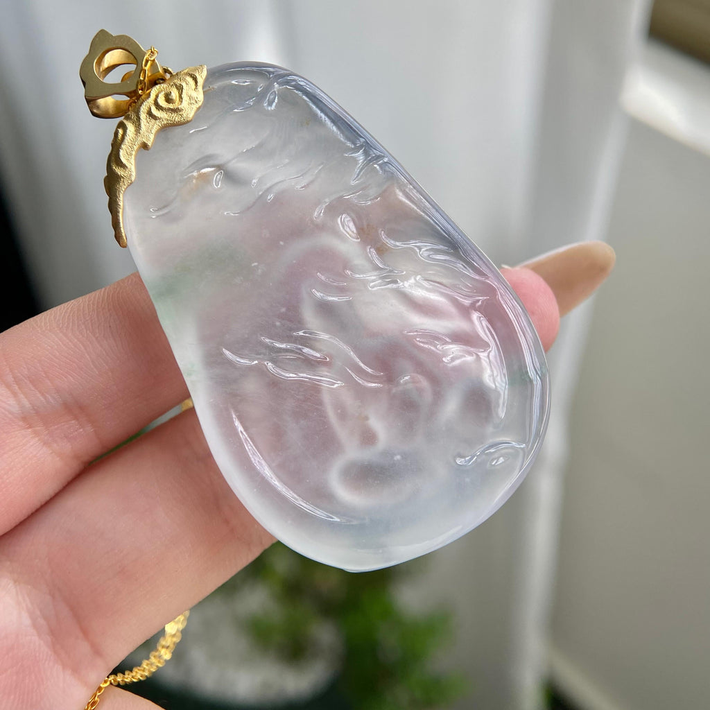 18k金镶冰种飘花悟道牌吊坠（yc216340）