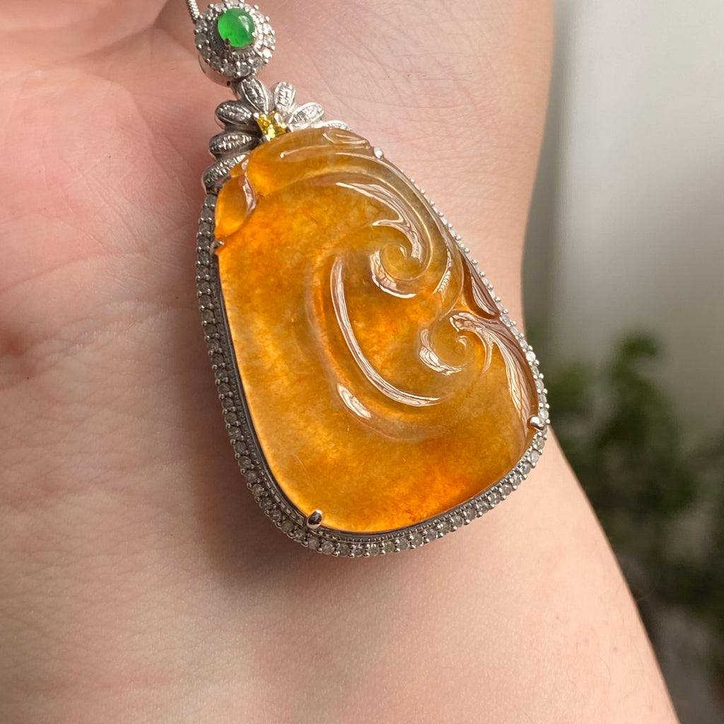 18k金钻镶冰种黄翡如意吊坠（yc206747）