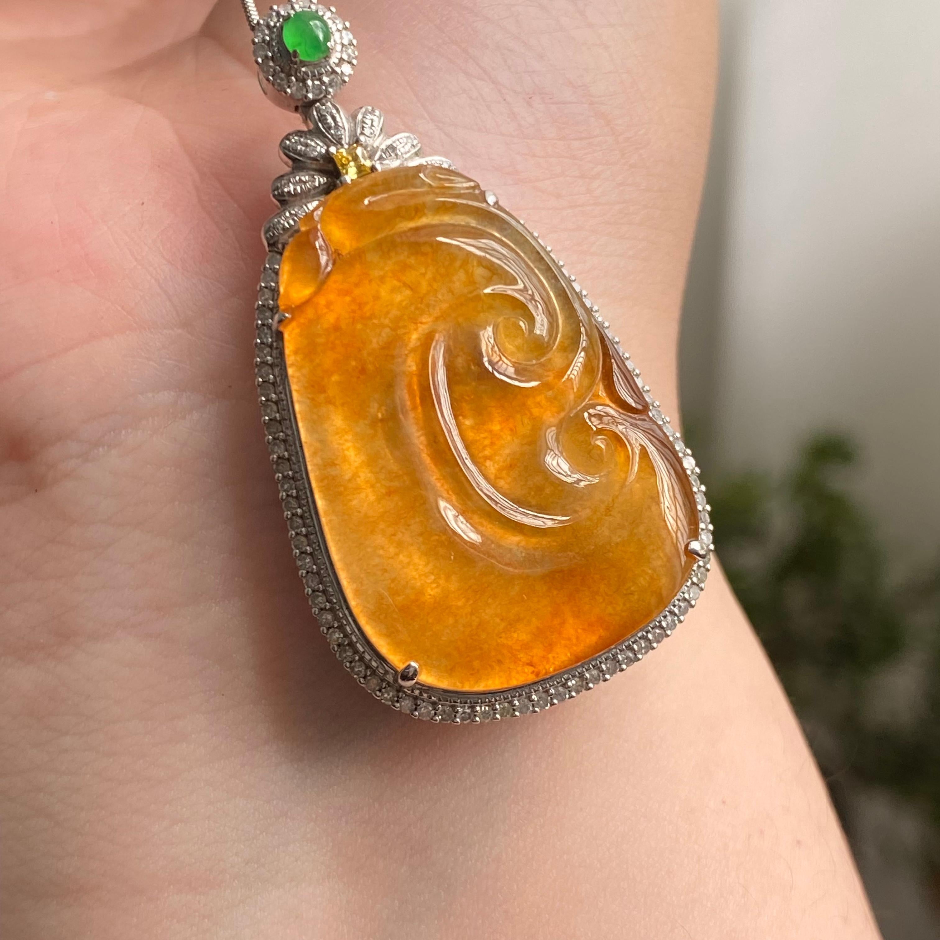 18k金钻镶冰种黄翡如意吊坠（yc206747）