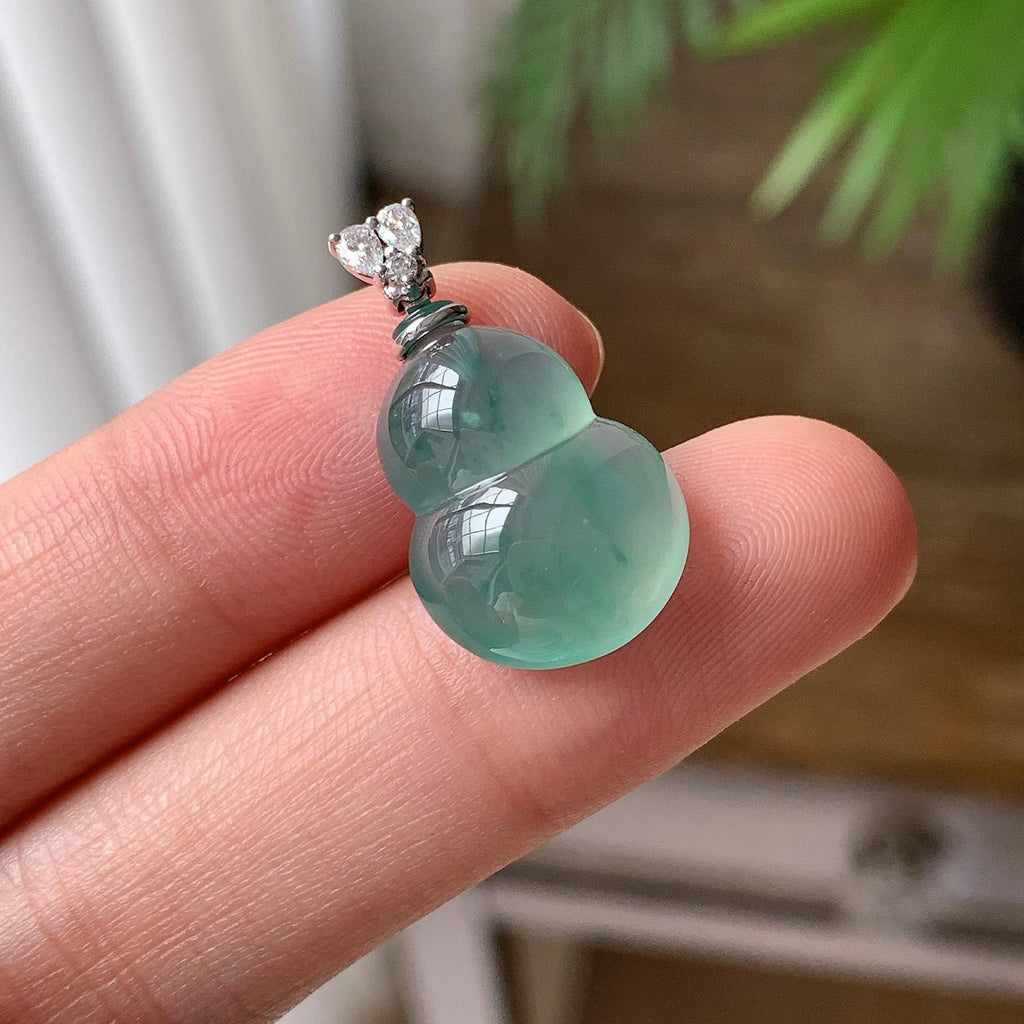 18K金镶 冰种飘花葫芦吊坠 天然缅甸A货翡翠（yc703354）