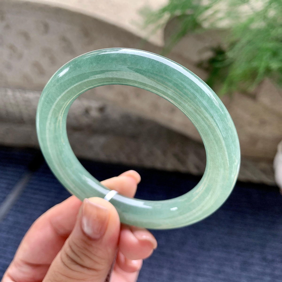细糯种油青圆条手镯 54圈口 天然缅甸A货翡翠（yc701226）