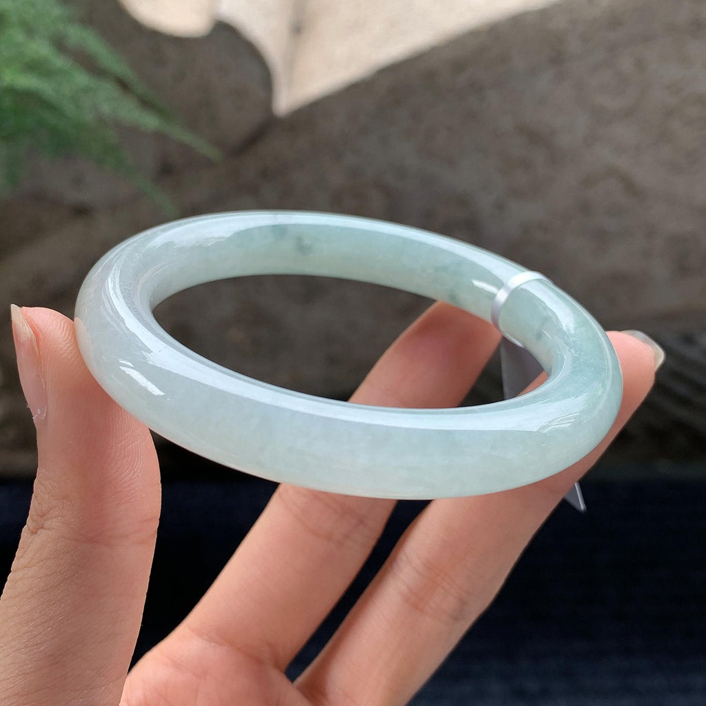 细糯种飘花圆条手镯 53圈 天然缅甸A货翡翠（yc696426）