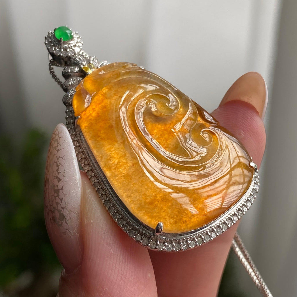 18k金钻镶冰种黄翡如意吊坠（yc206747）