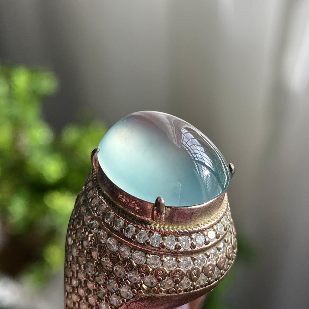 冰玻种蓝底蛋面戒面裸石（yc199651）