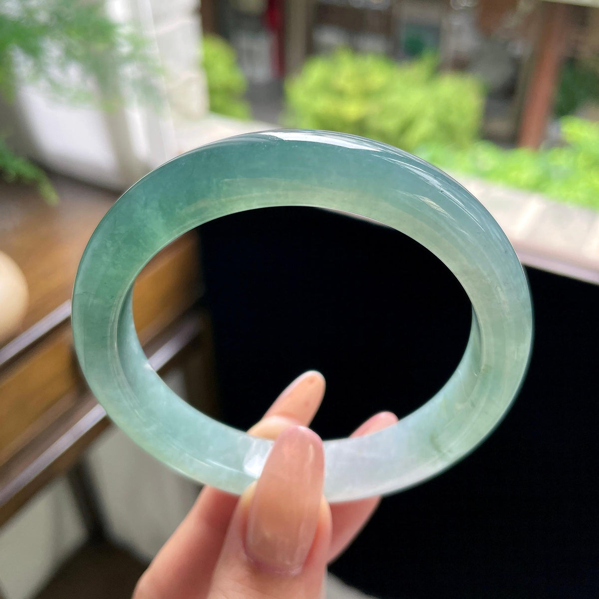 大圈口 糯冰种冰油青湖水绿正圈平安镯 59.2圈（yc709472）