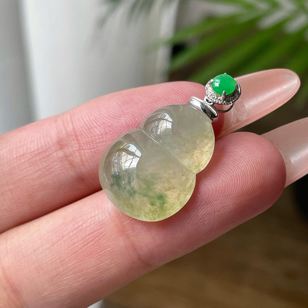 18K冰黄翡飘花葫芦吊坠 天然缅甸A货翡翠（yc534442）