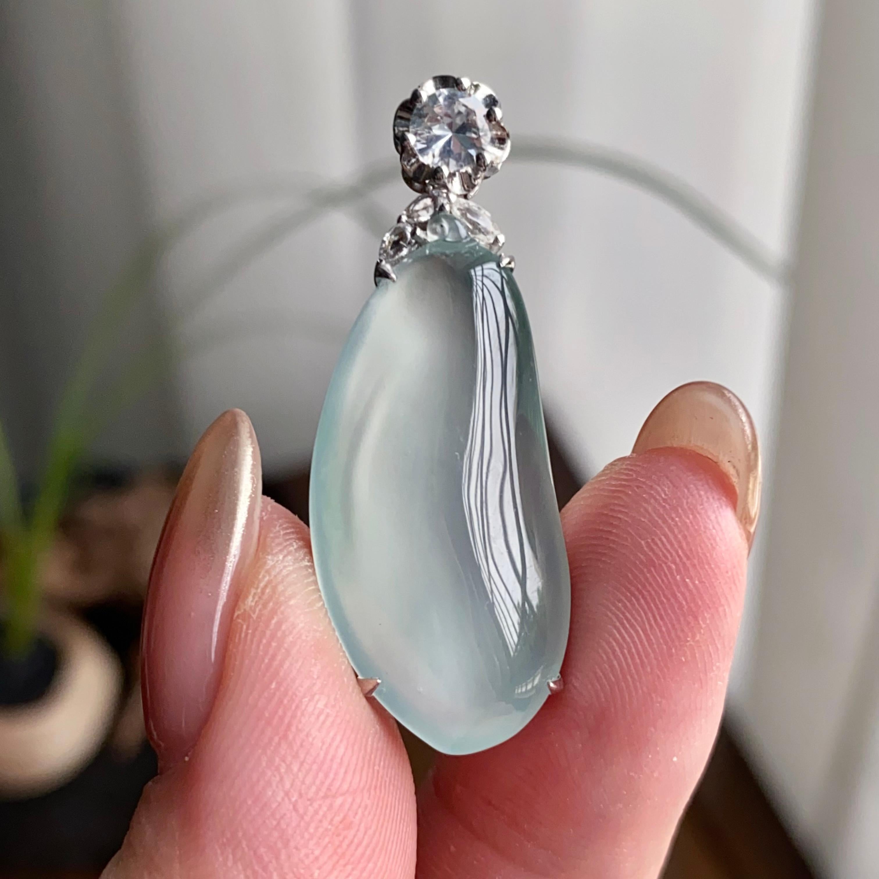 18k金钻镶冰玻种晴底福瓜吊坠（yc260820）