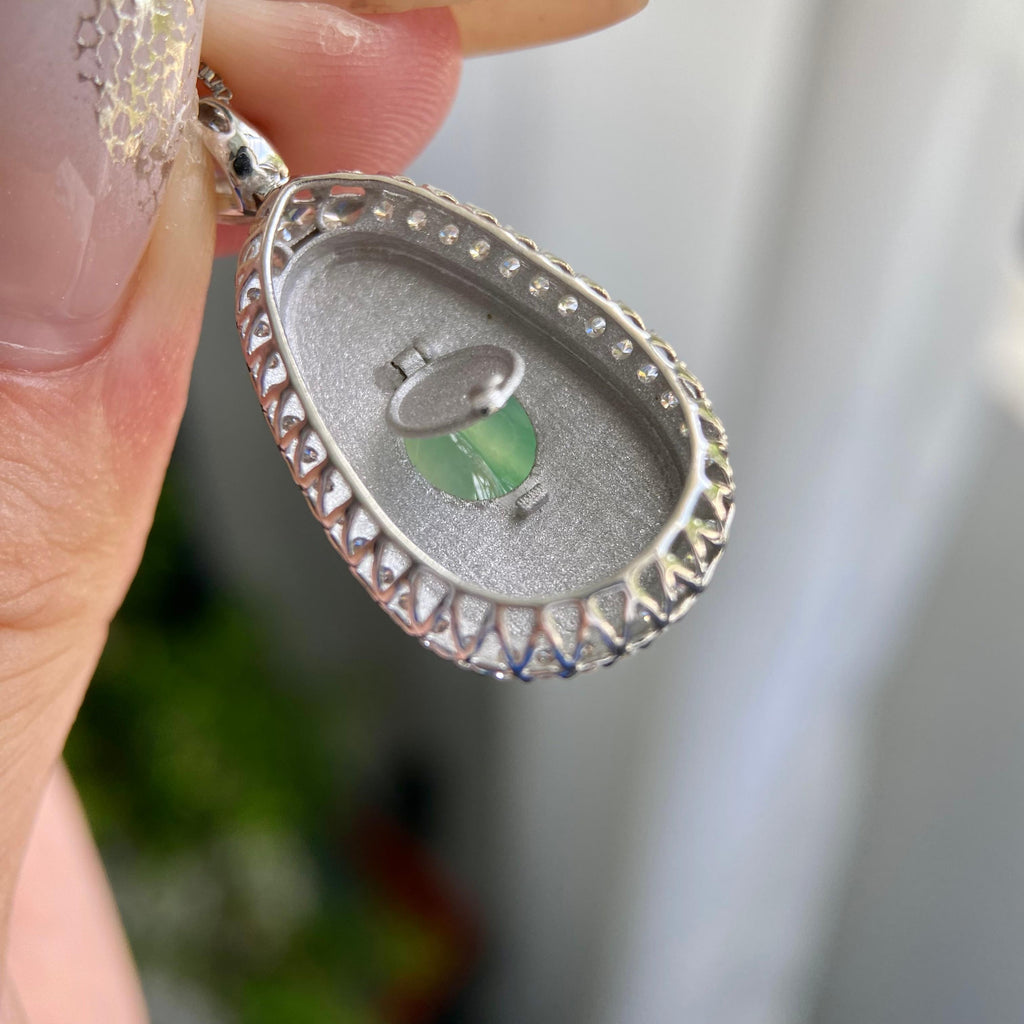 18k金钻镶冰种飘花玉叶吊坠（yc217131）