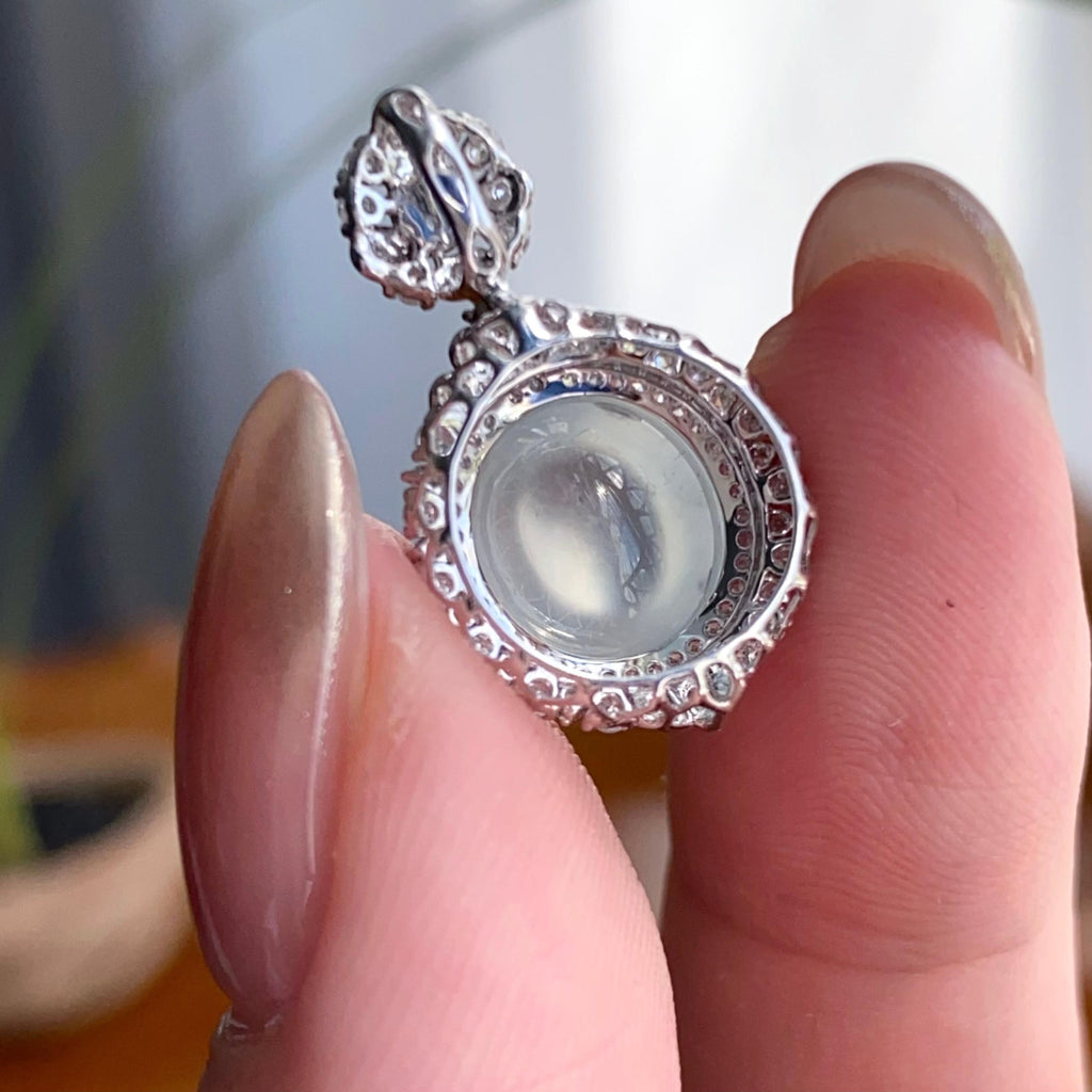 18k金钻镶冰玻种白月光蛋面吊坠（yc256162）