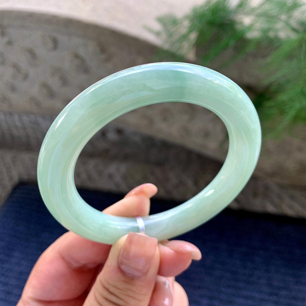 细糯种晴底飘蓝花圆条手镯 54圈口 （yc699428）