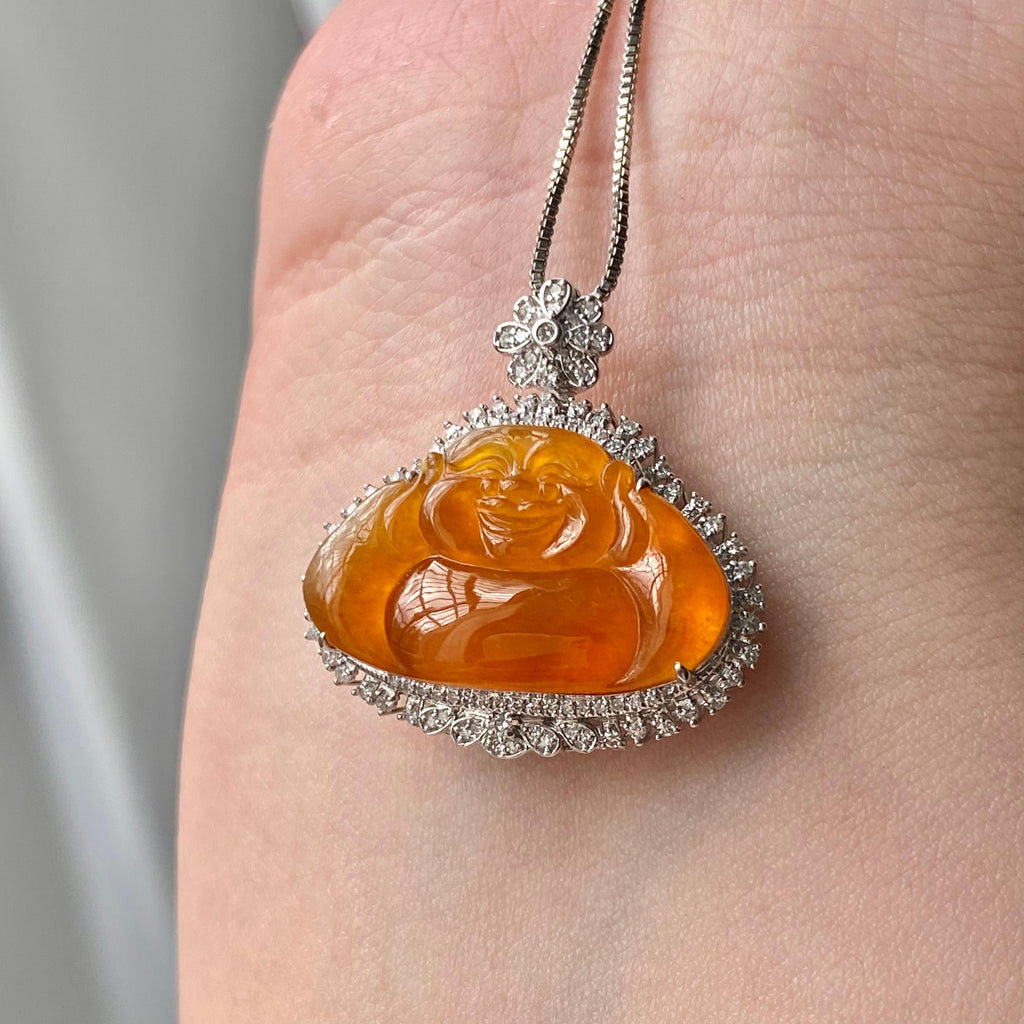 18k金钻镶冰种黄翡佛公吊坠（yc204868）