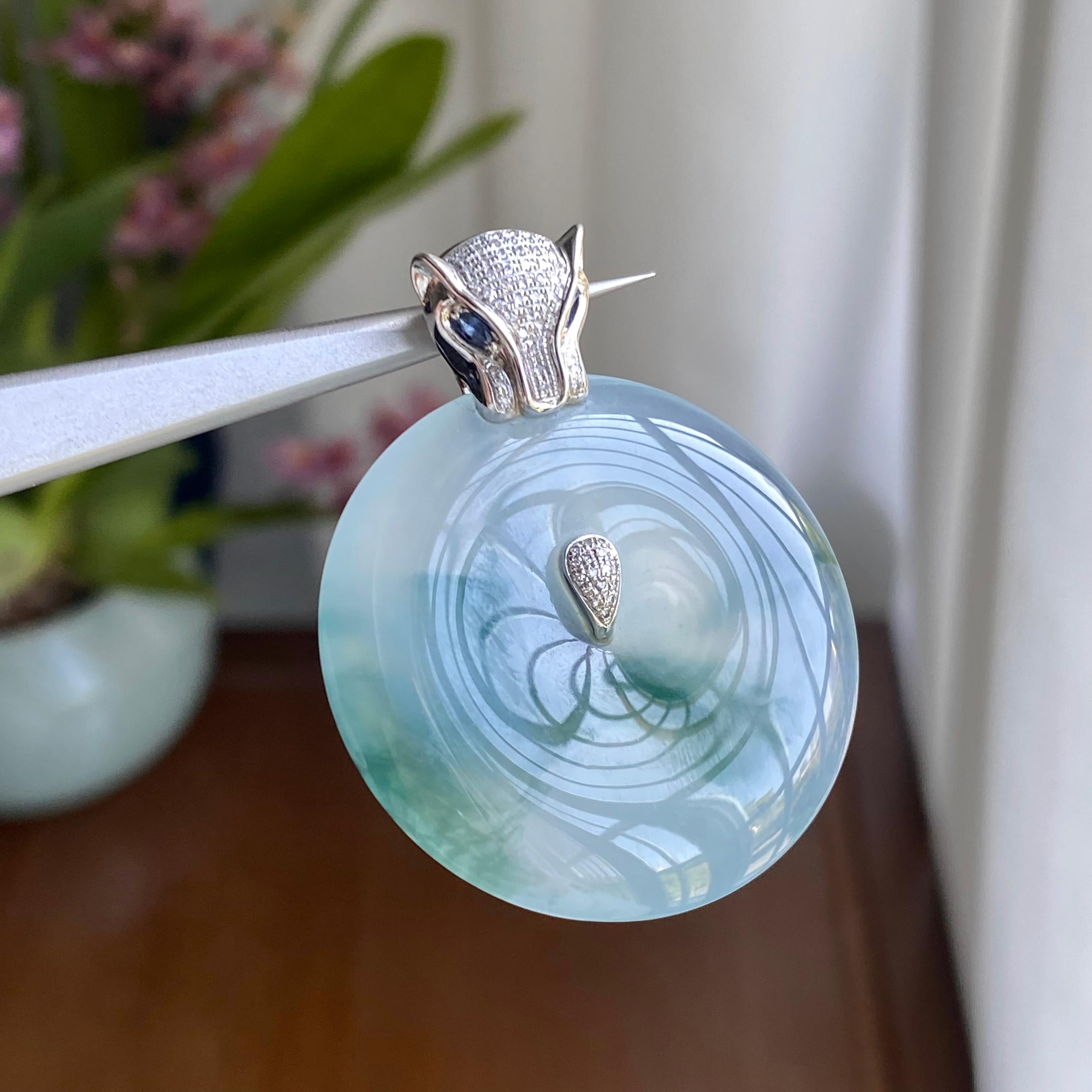 18K金钻镶糯冰种飘花平安扣吊坠（yc295960）