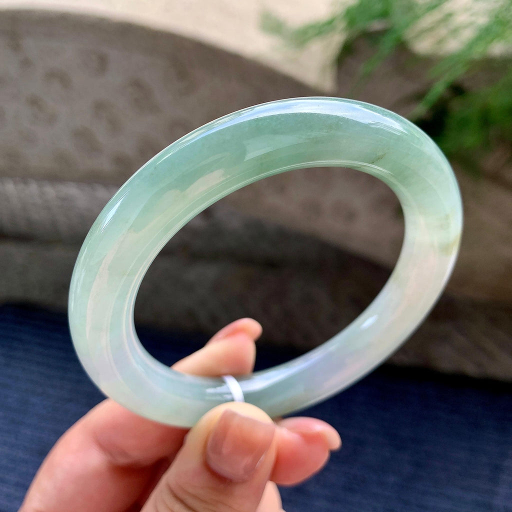 细糯种油青洒金圆条手镯 56圈口 天然缅甸A货翡翠（yc496401）