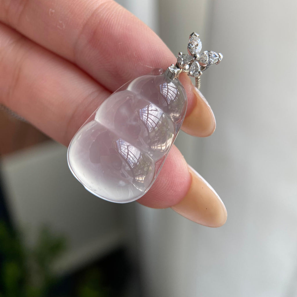 18k金钻镶高冰种雪花棉福豆吊坠（yc209944）