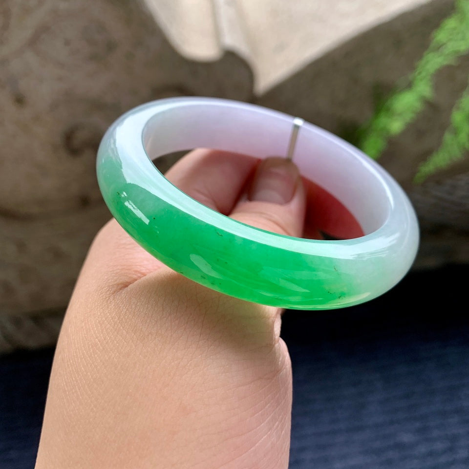 细糯种淡紫罗兰飘绿平安镯（54.8mm）（yc165857）
